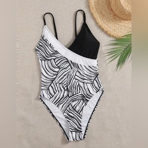 Marble Print One Piece Swimsuit V Neck High Cut Bathing Suit Large (8/10)